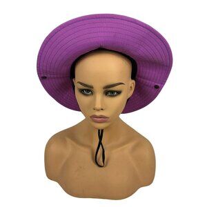 Sun Shade Purple & Gray Wide Brim Hat With Chin Strap & Mesh Panels